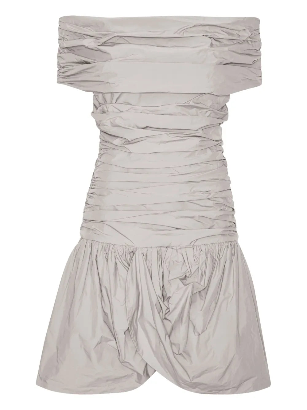 off-the-shoulder ruched mini dress