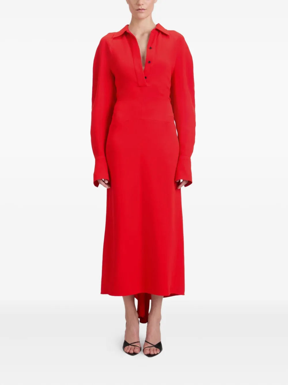 long-sleeve polo-collar midi dress
