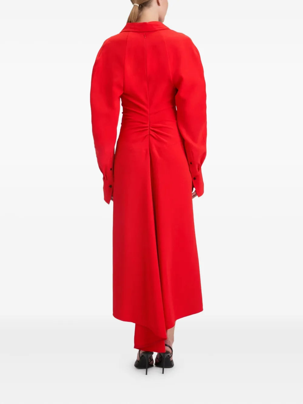 long-sleeve polo-collar midi dress