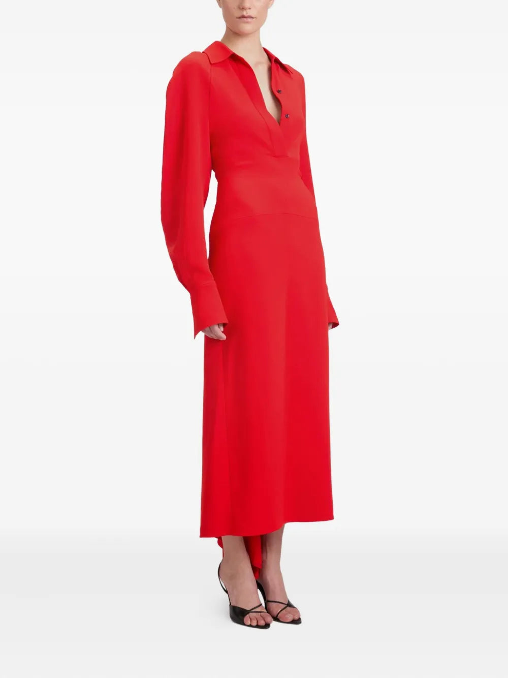 long-sleeve polo-collar midi dress