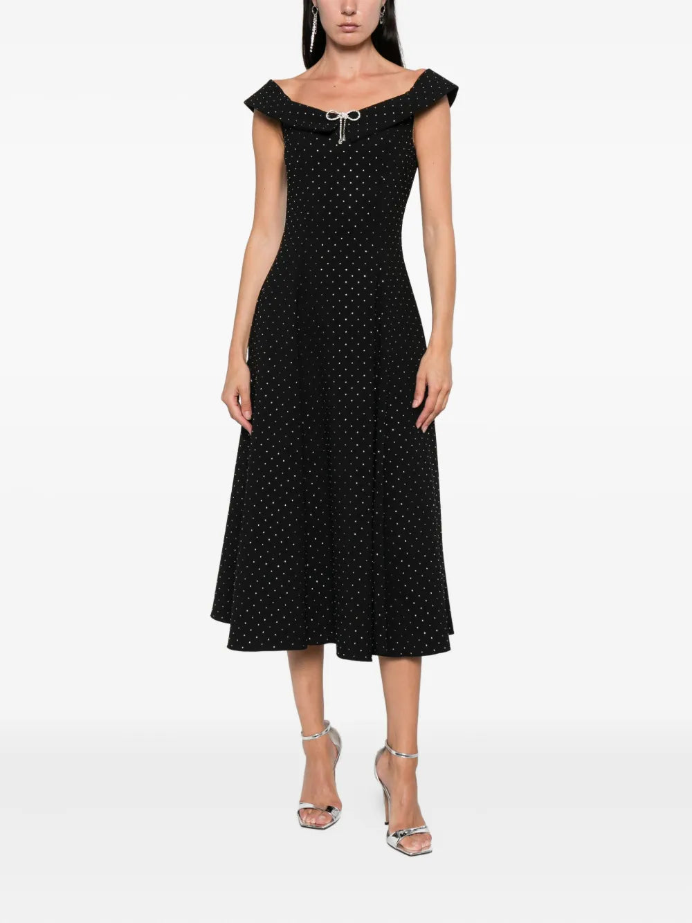 embellished off-shoulder midi dress