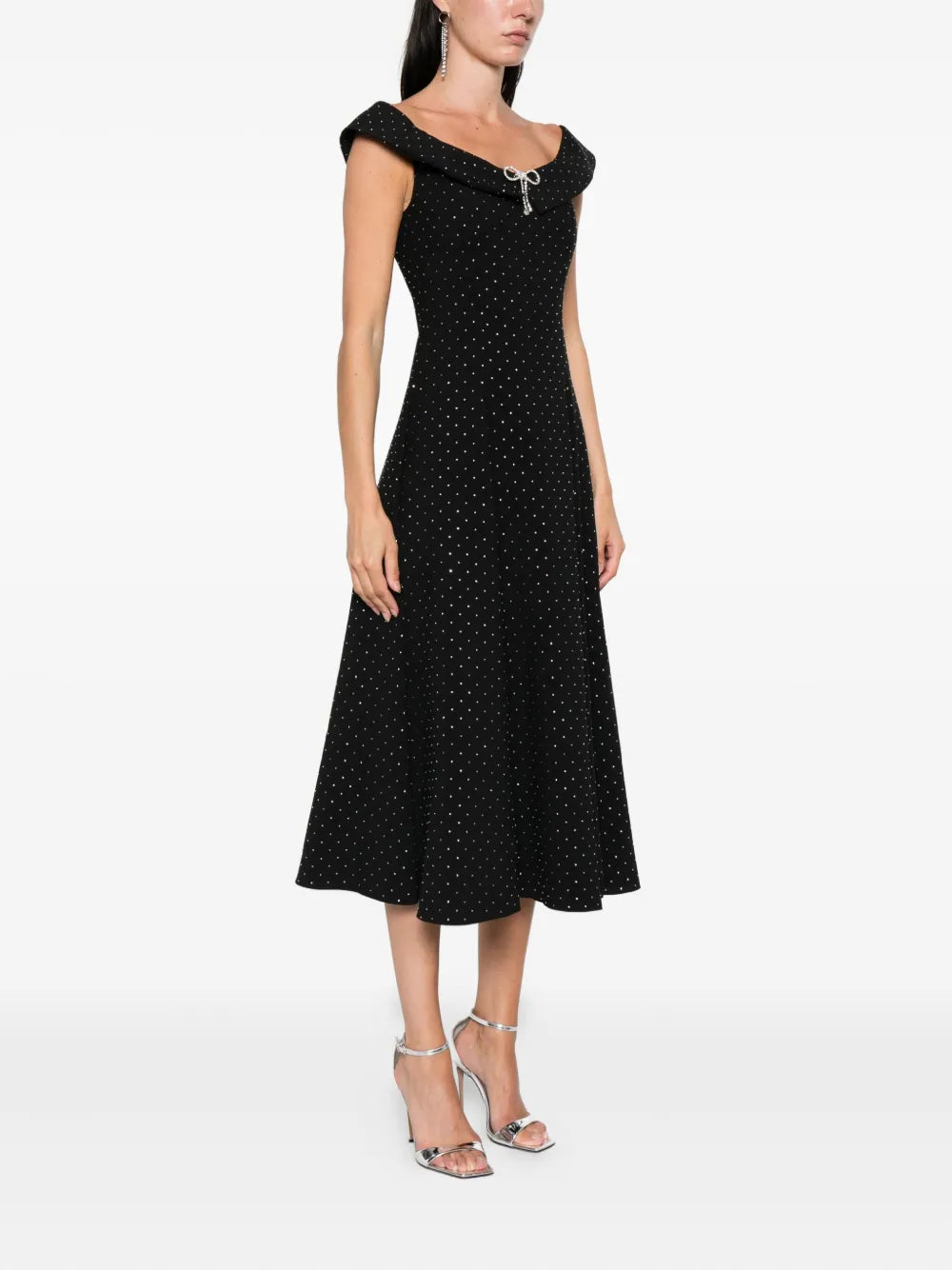 embellished off-shoulder midi dress