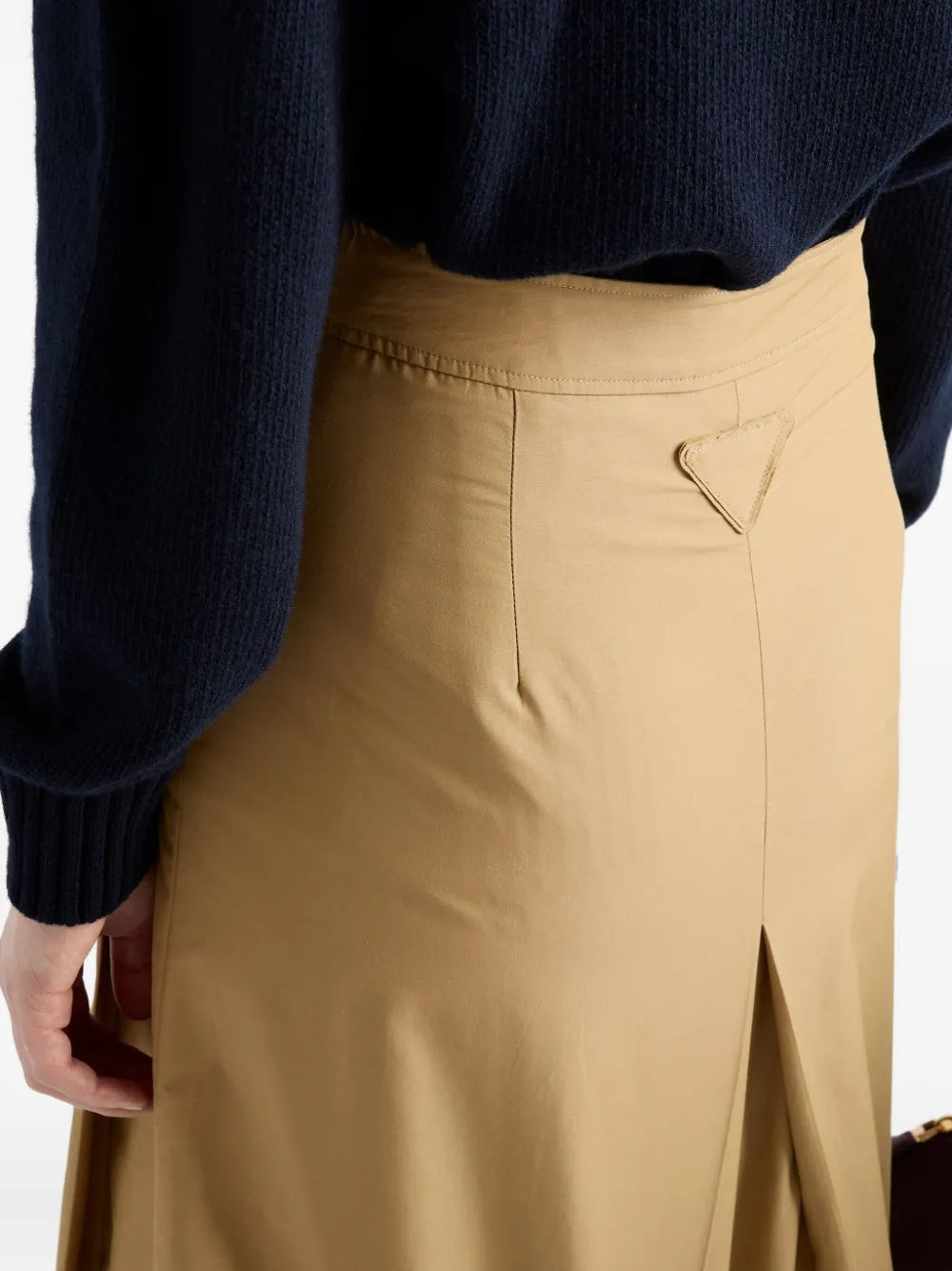 box-pleat kick-pleat midi skirt