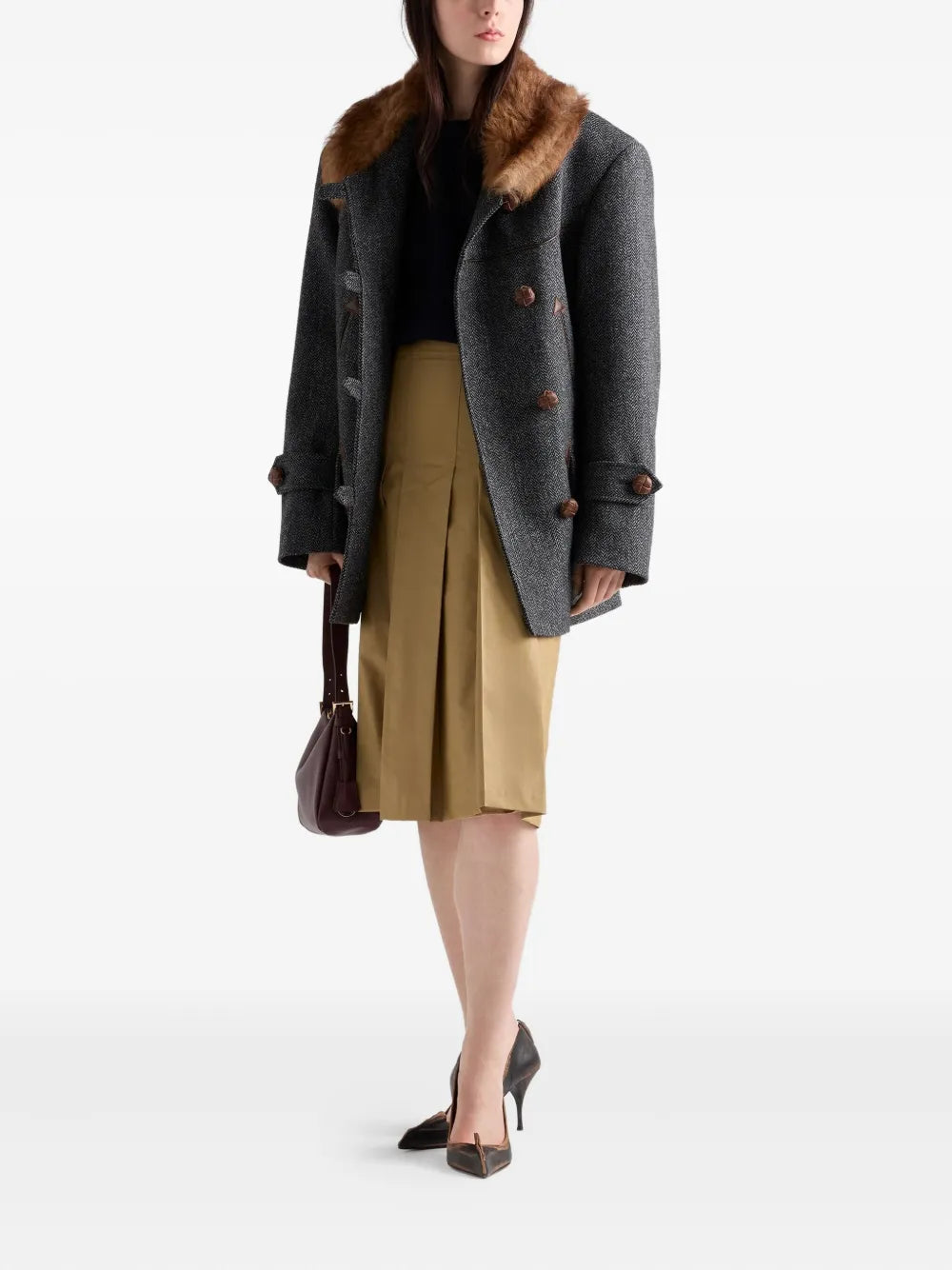 box-pleat kick-pleat midi skirt