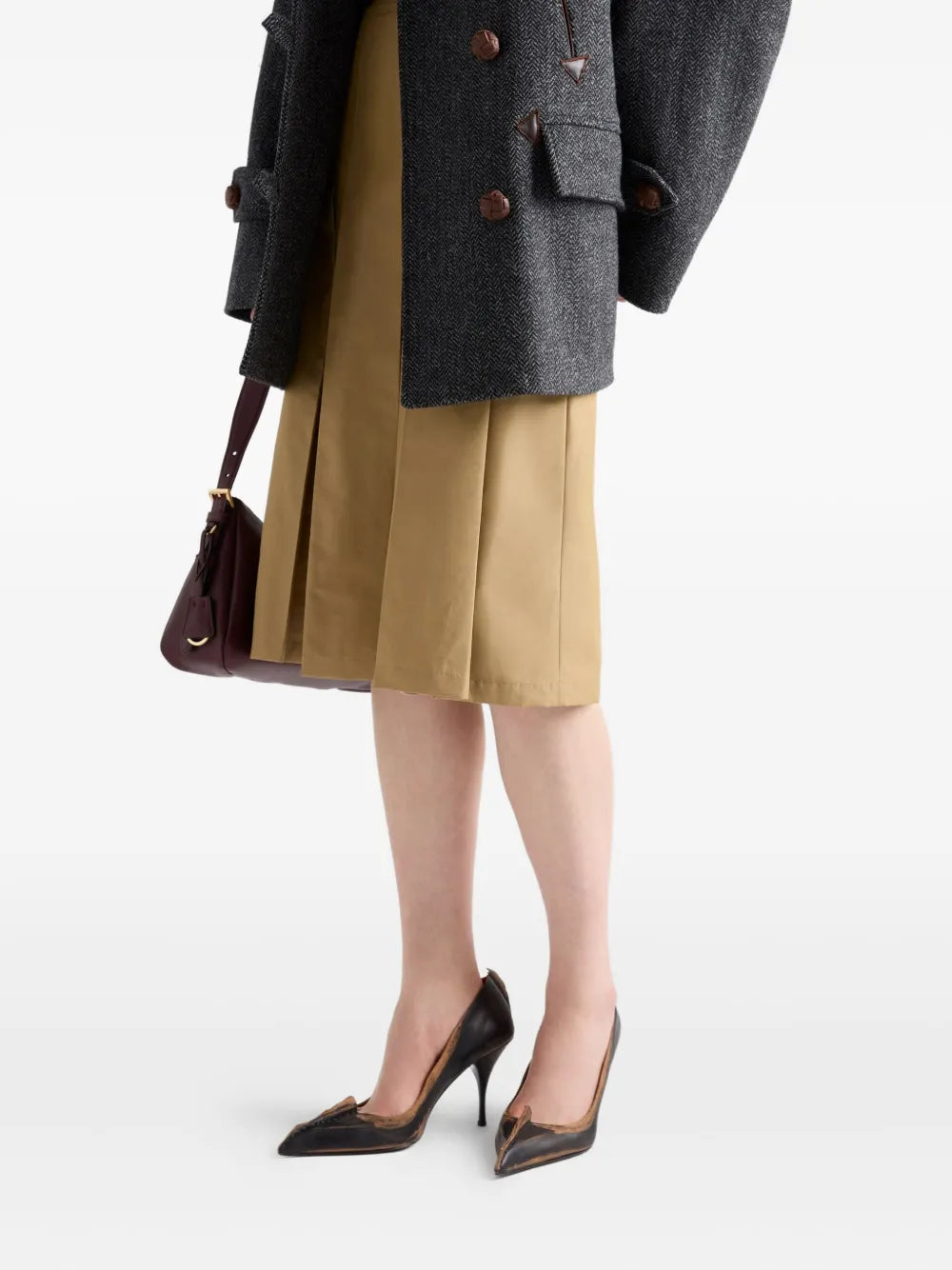 box-pleat kick-pleat midi skirt