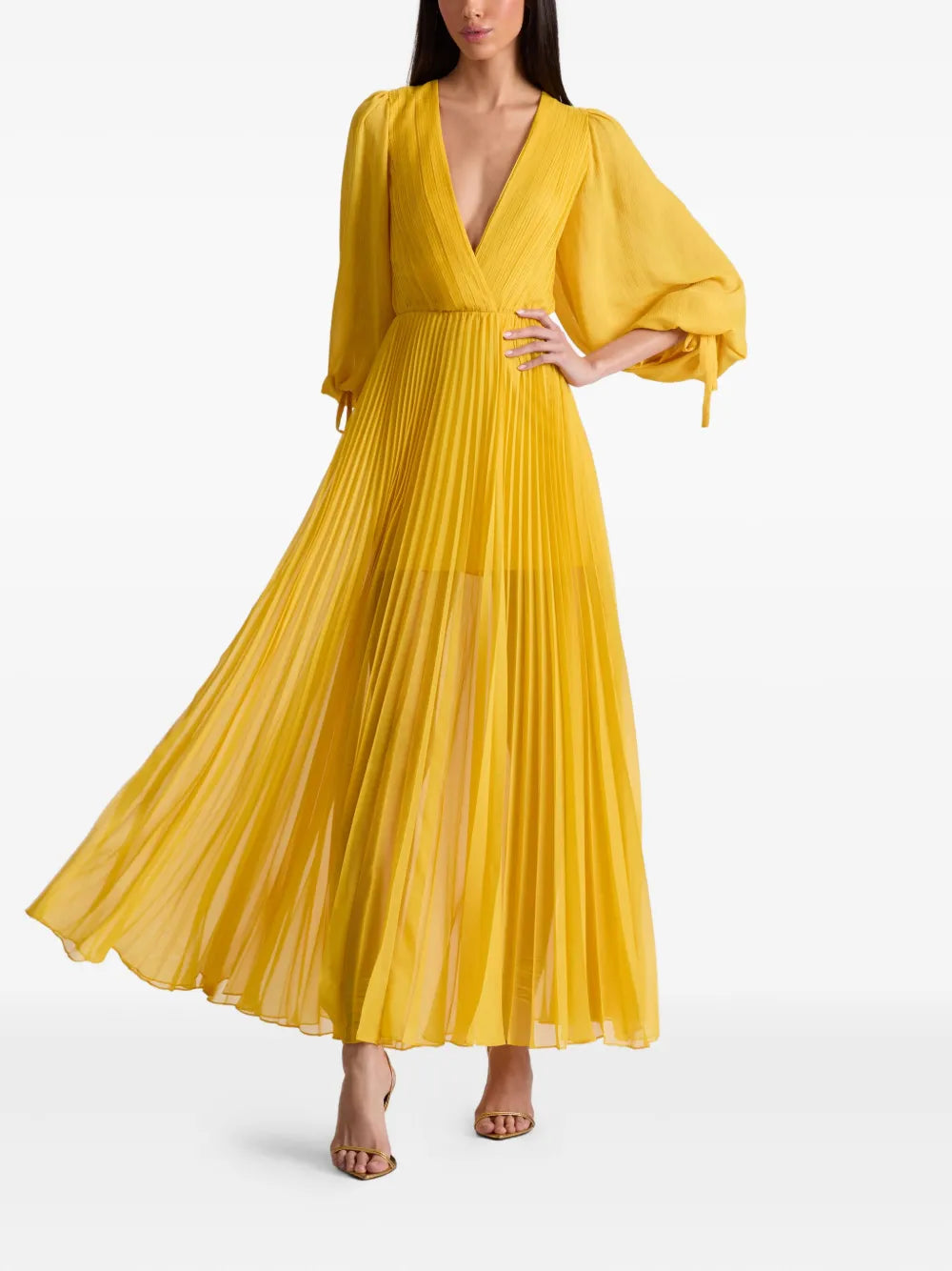 Nya pleated V-neck maxi day dress