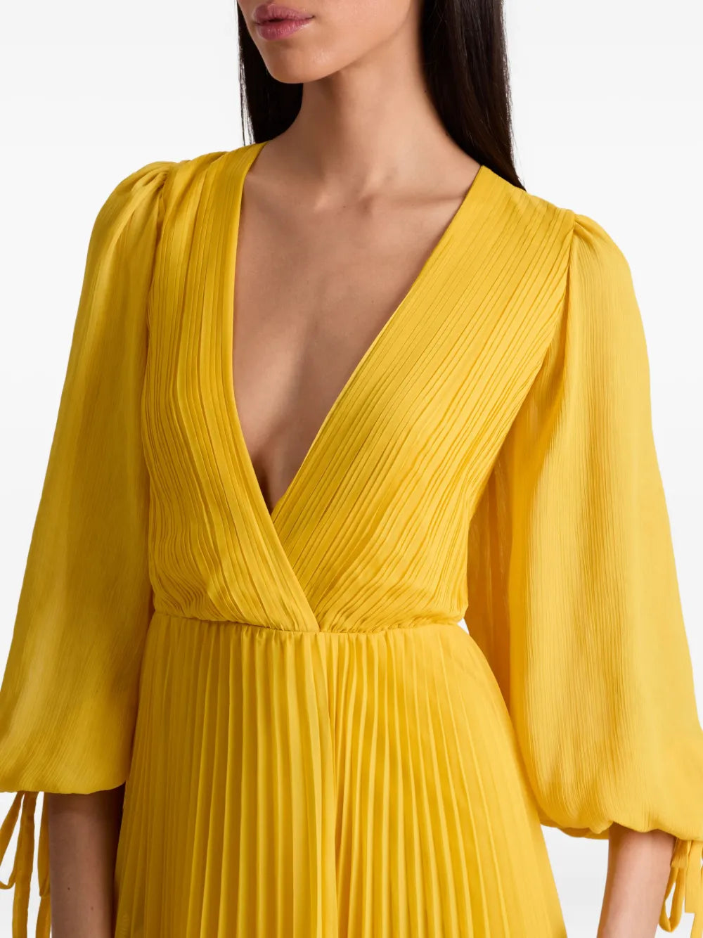 Nya pleated V-neck maxi day dress