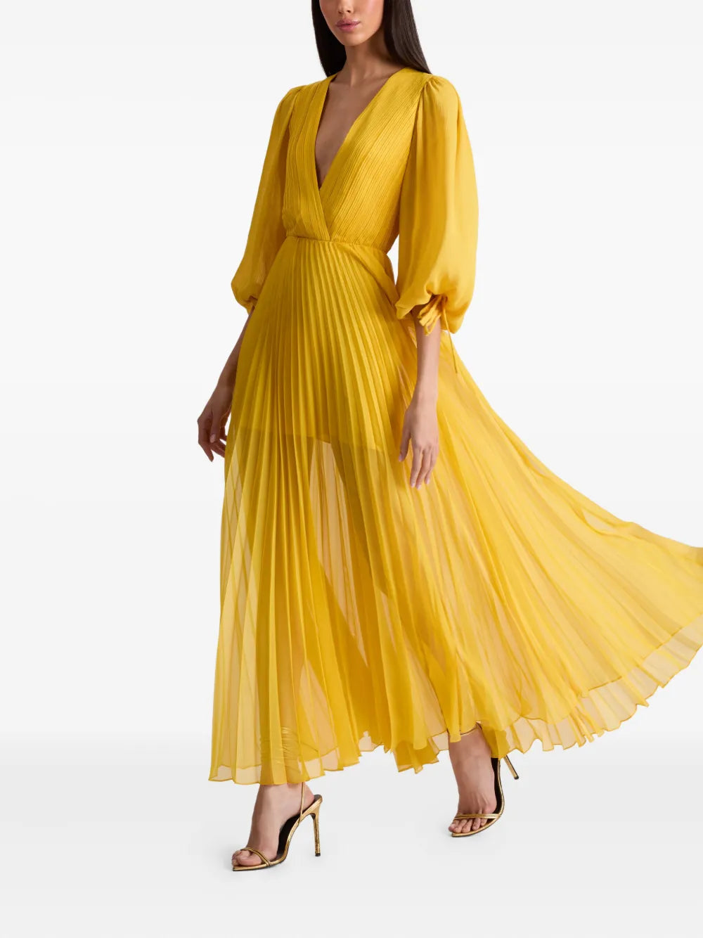 Nya pleated V-neck maxi day dress