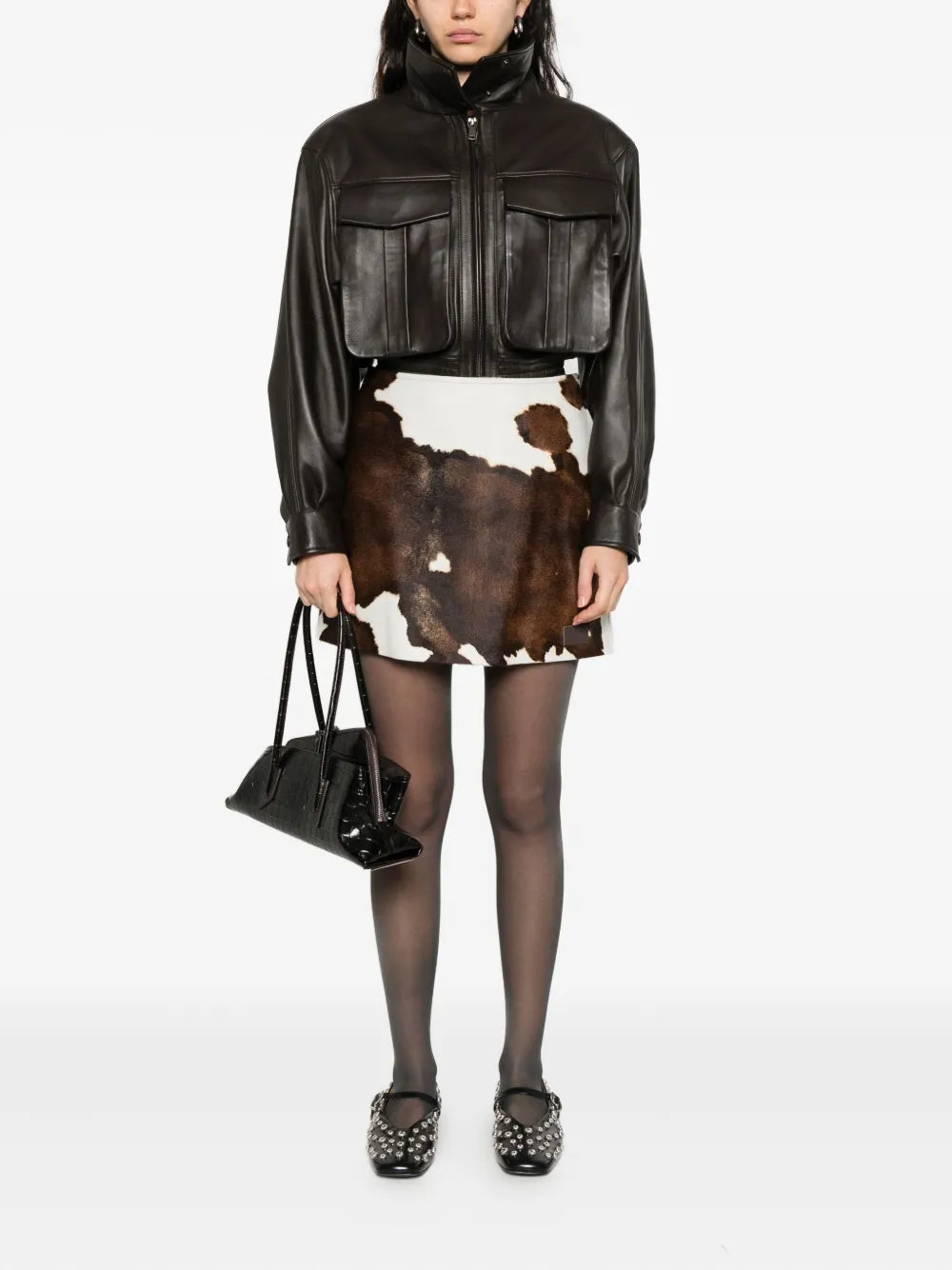 cow-print mini skirt