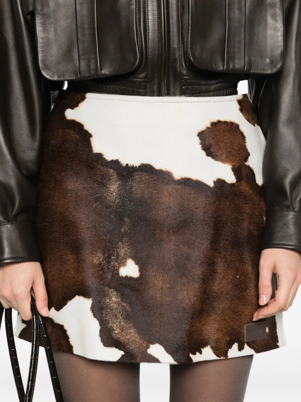 cow-print mini skirt