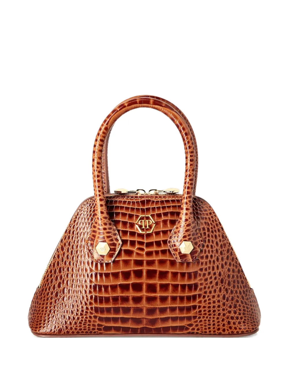 crocodile-effect top-handle tote bag