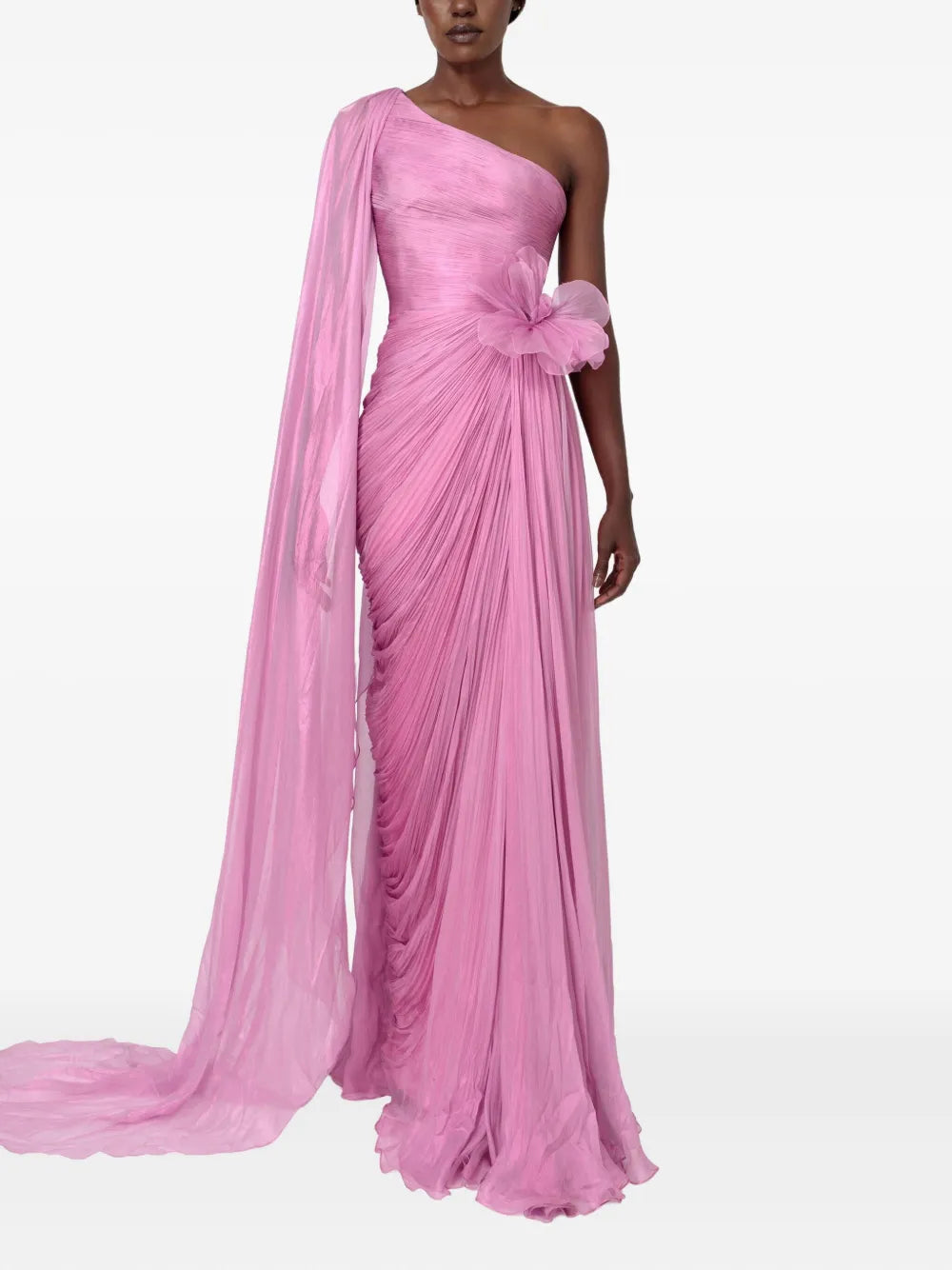 pleated one-shoulder maxi dress