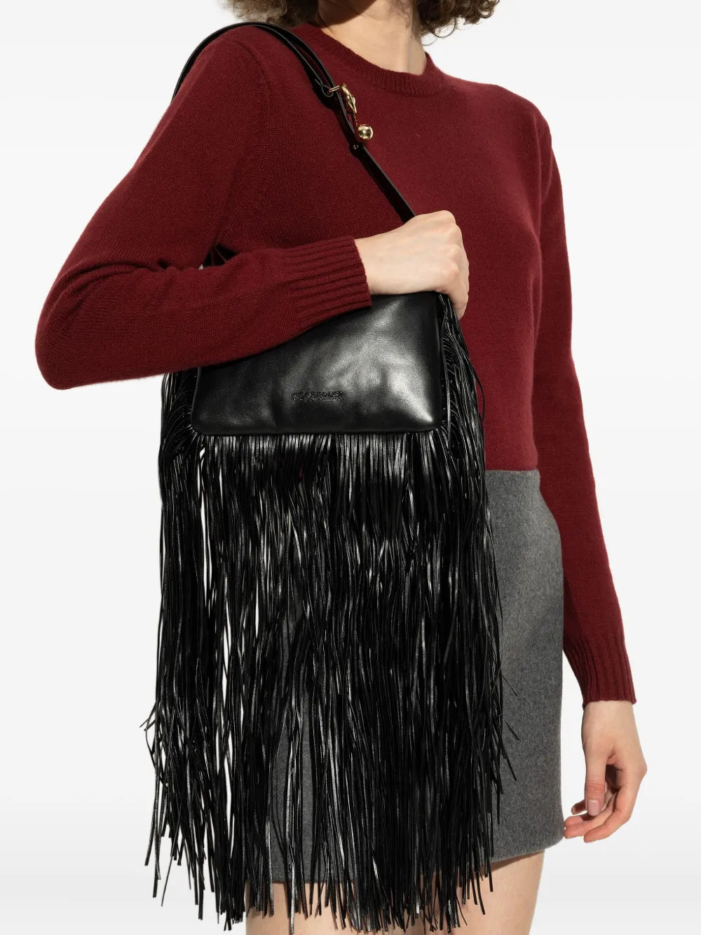 fringed leather shoulder bag