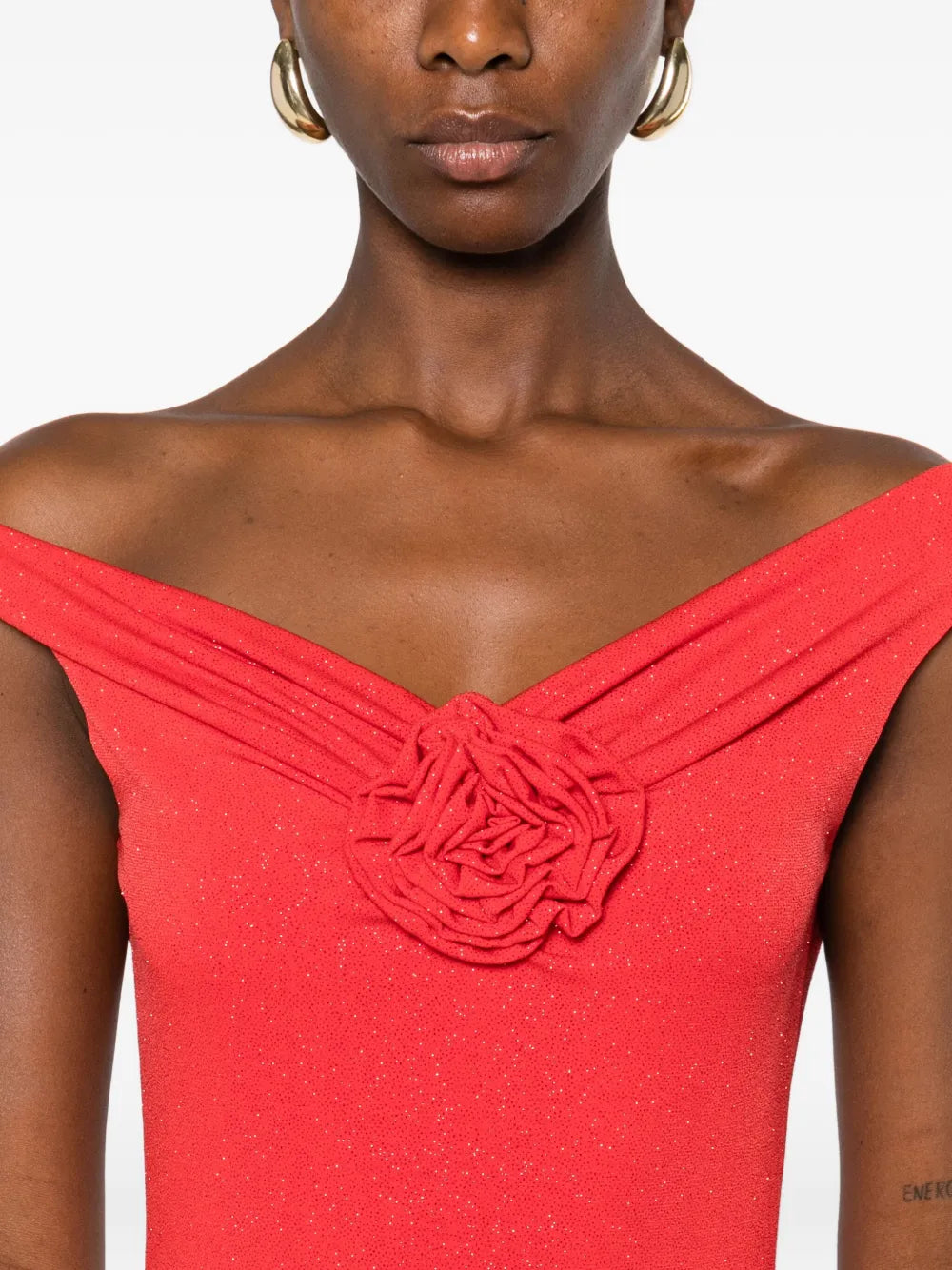 rose-embellished pleated maxi dress