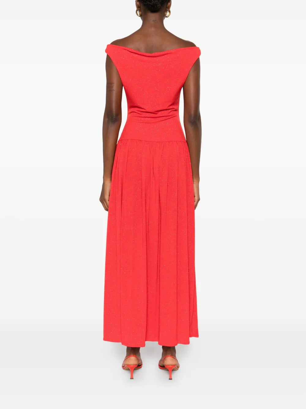 rose-embellished pleated maxi dress