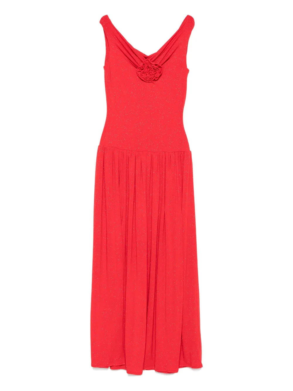 rose-embellished pleated maxi dress