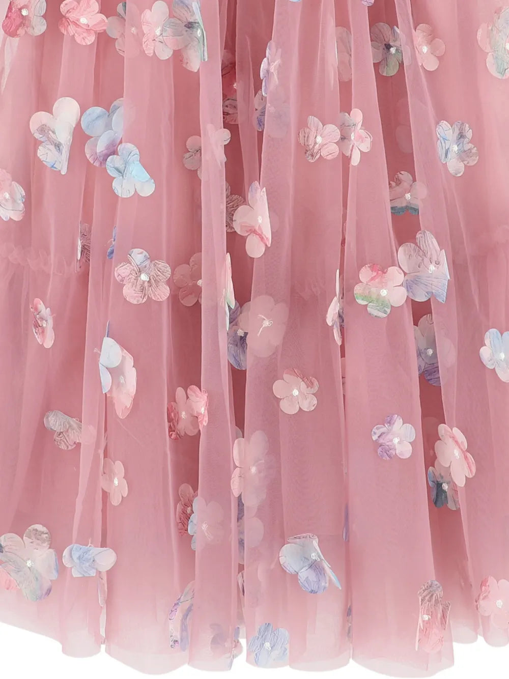 flower-embellished ruffled dress