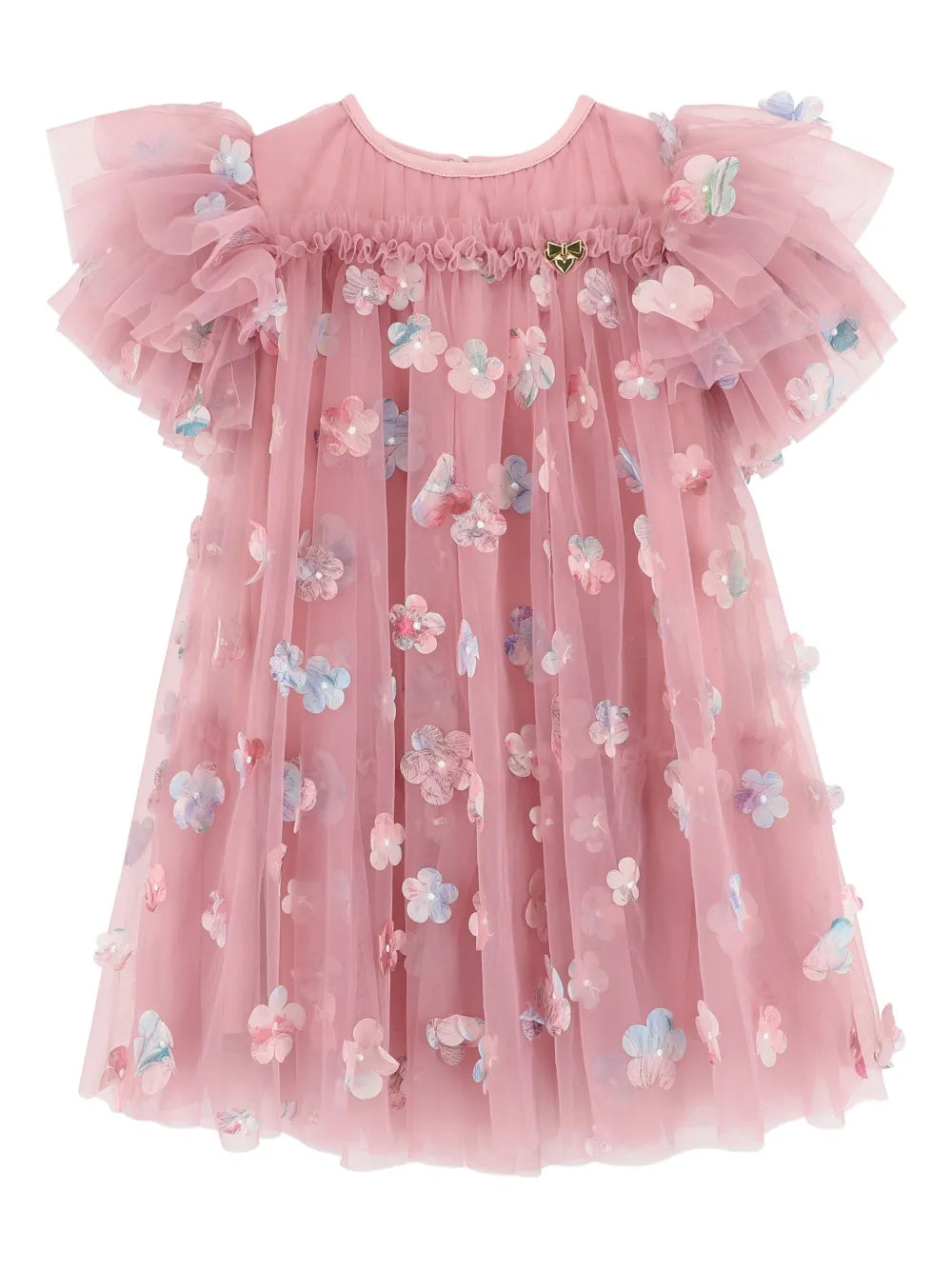 flower-embellished ruffled dress