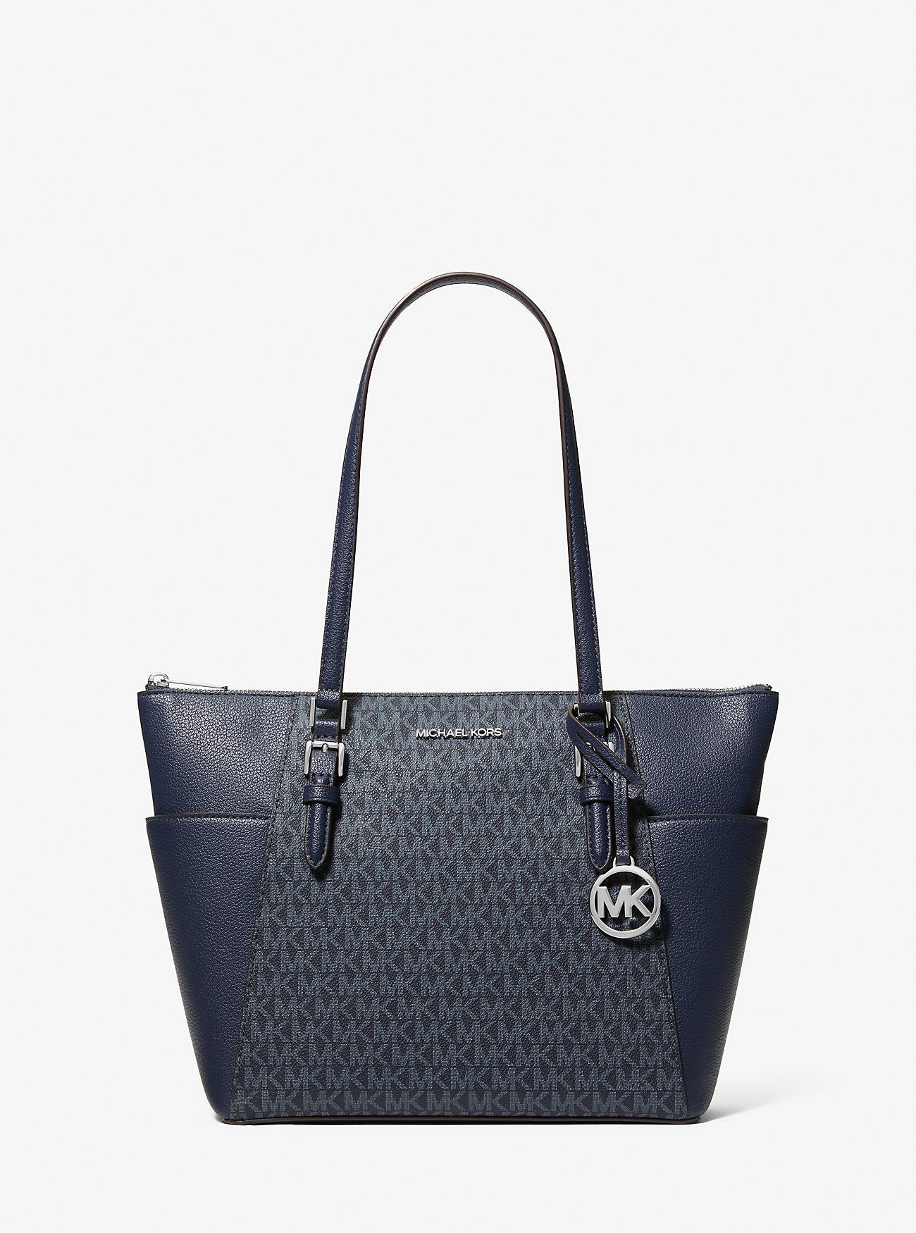 Michael Kors Charlotte Large Logo and Leather Top-Zip Tote Bag Admiral