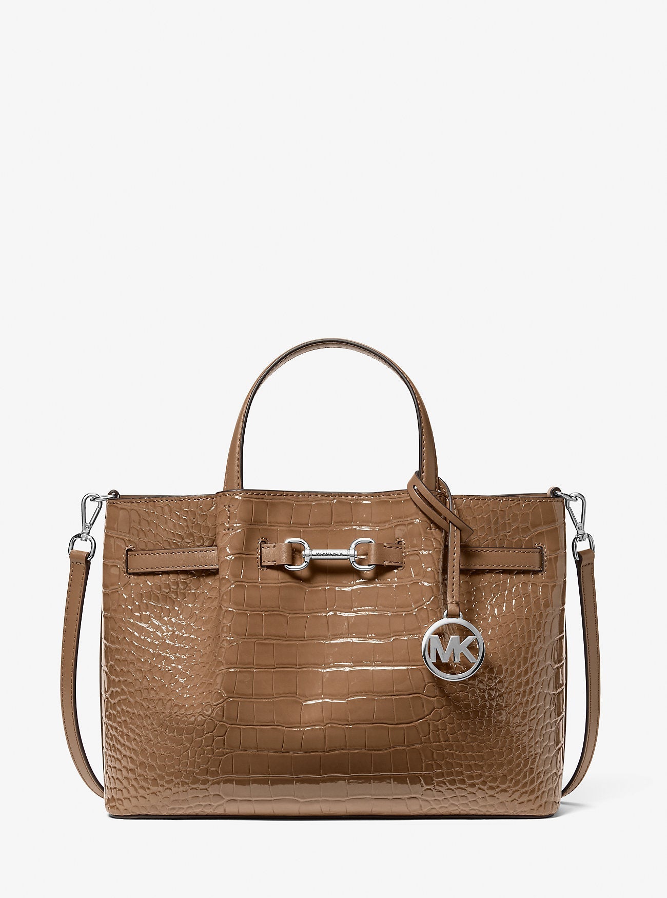 Michael Kors Carson Medium Crocodile Embossed Satchel Driftwood