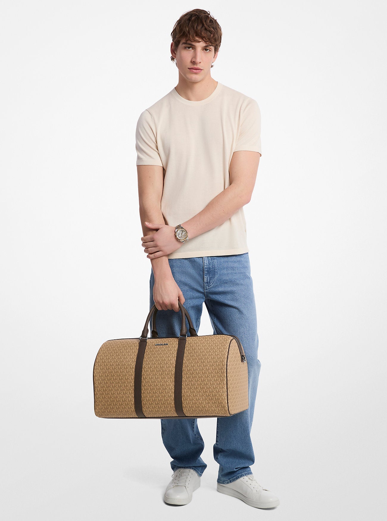 Michael Kors Harrison Logo Weekender Bag Camel