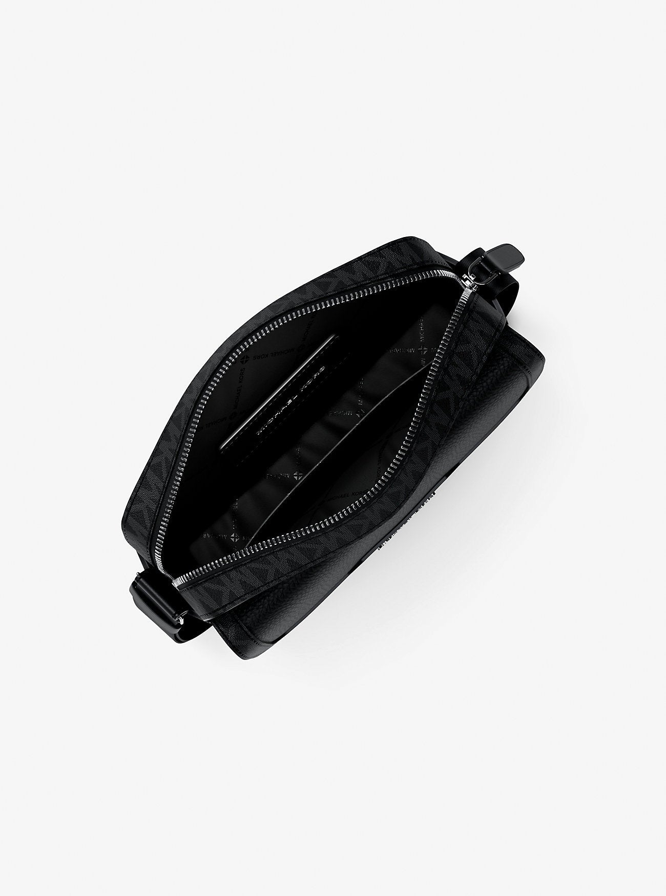 Michael Kors Cooper Medium Pebbled Leather and Signature Logo Camera Crossbody Bag Black