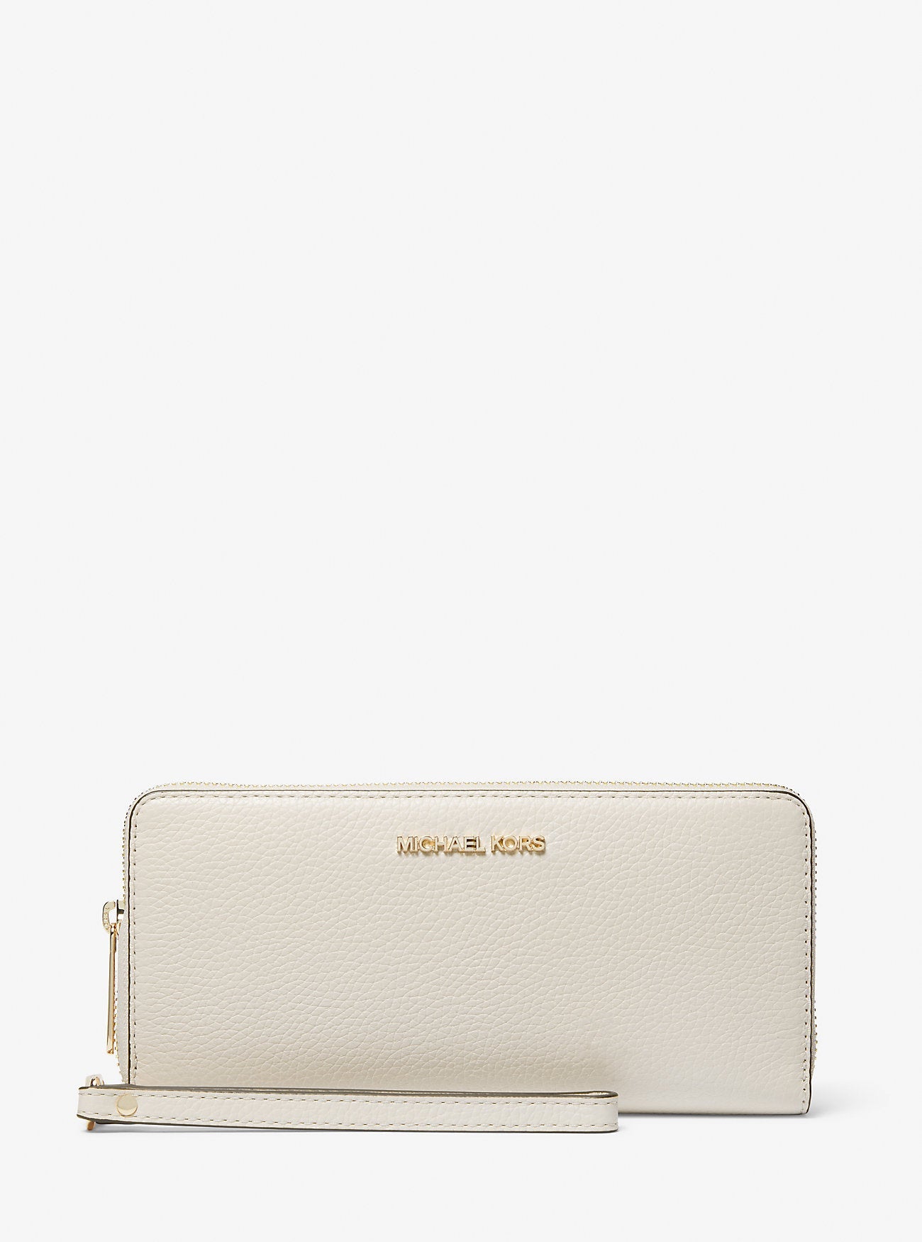 Michael Kors Jet Set Travel Large Pebbled Leather Wristlet Lt Cream