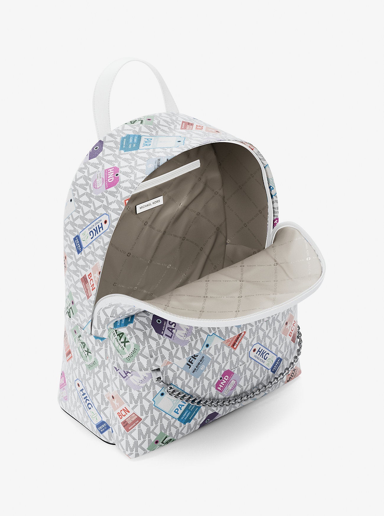 Michael Kors Slater Medium Printed Signature Logo Backpack Optic White