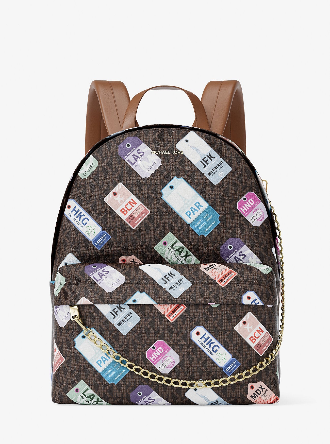 Michael Kors Slater Medium Printed Signature Logo Backpack Brown