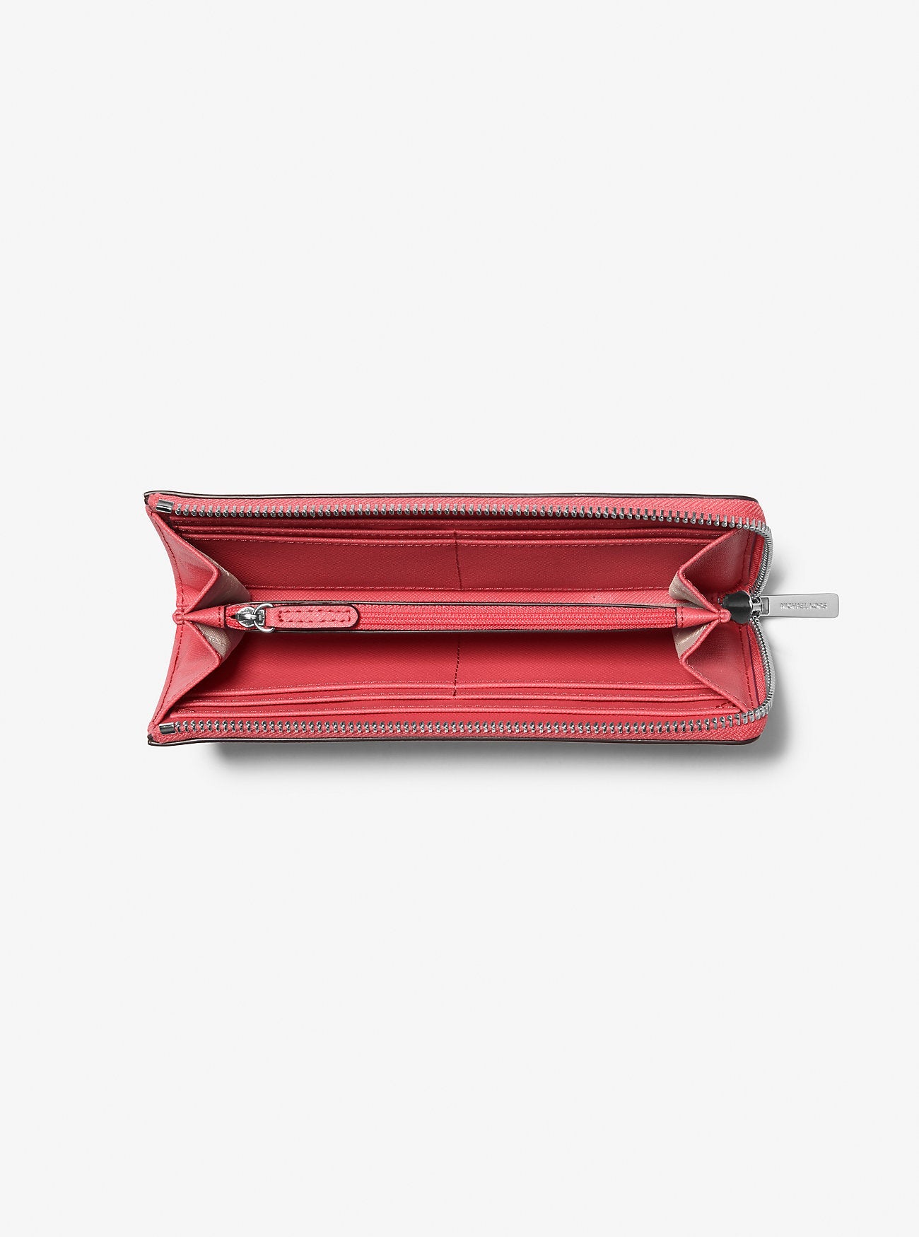 Michael Kors Jet Set Travel Large Saffiano Leather Quarter-Zip Wallet Hibiscus