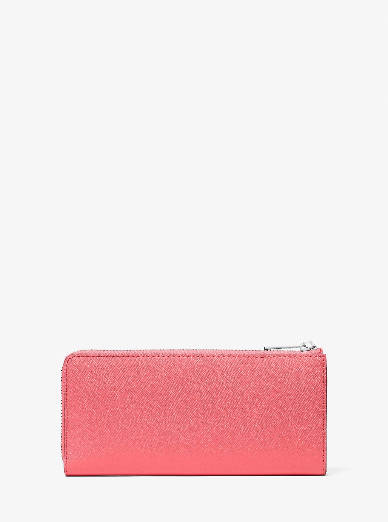 Michael Kors Jet Set Travel Large Saffiano Leather Quarter-Zip Wallet Hibiscus