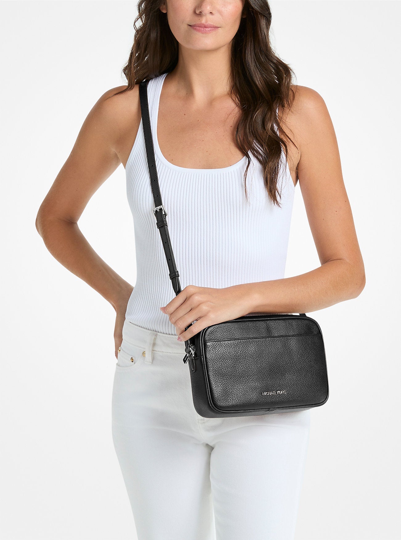 Michael Kors Jet Set Pebbled Leather Camera Crossbody Bag Black