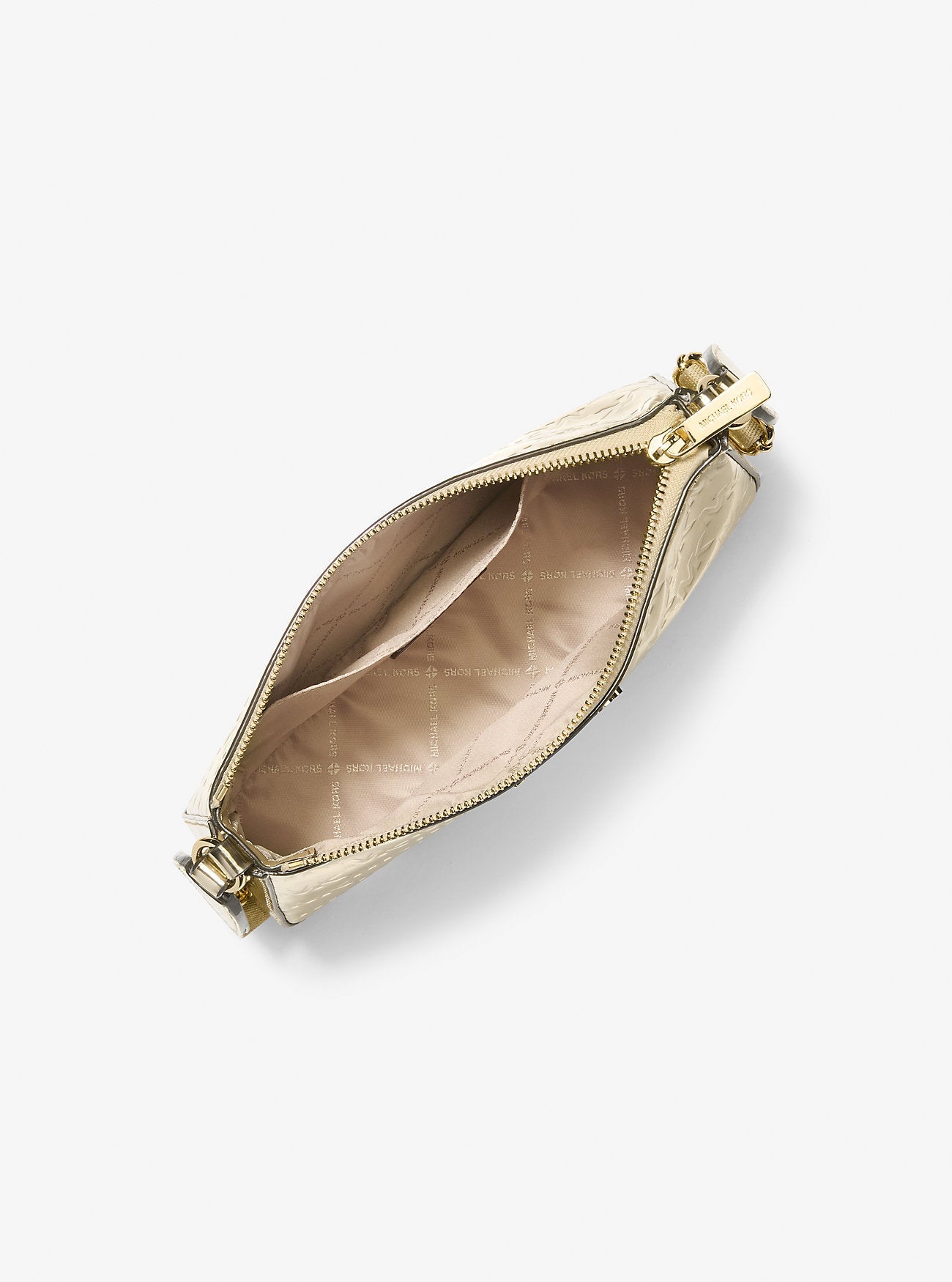 Michael Kors Jet Set Small Metallic Logo Debossed Crossbody Bag with Case for Apple Airpods Pro® Pale Gold