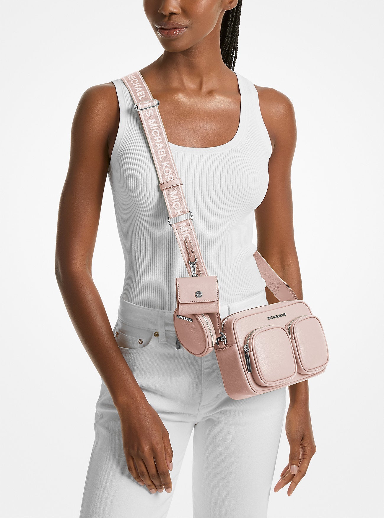 Michael Kors Jet Set Travel Medium Leather Messenger Bag Powder Blush
