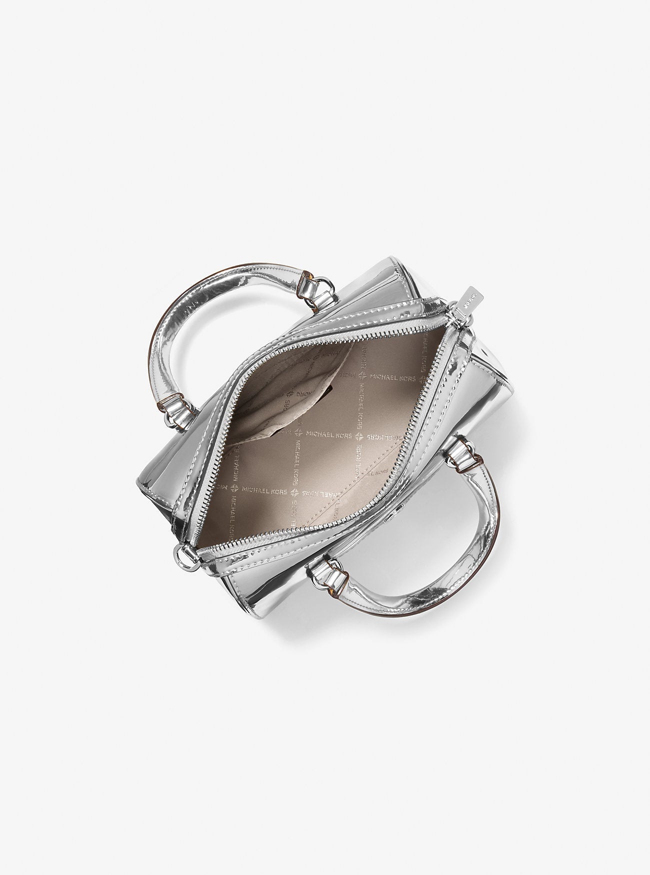 Michael Kors Jet Set Small Patent Duffel Crossbody Bag Silver