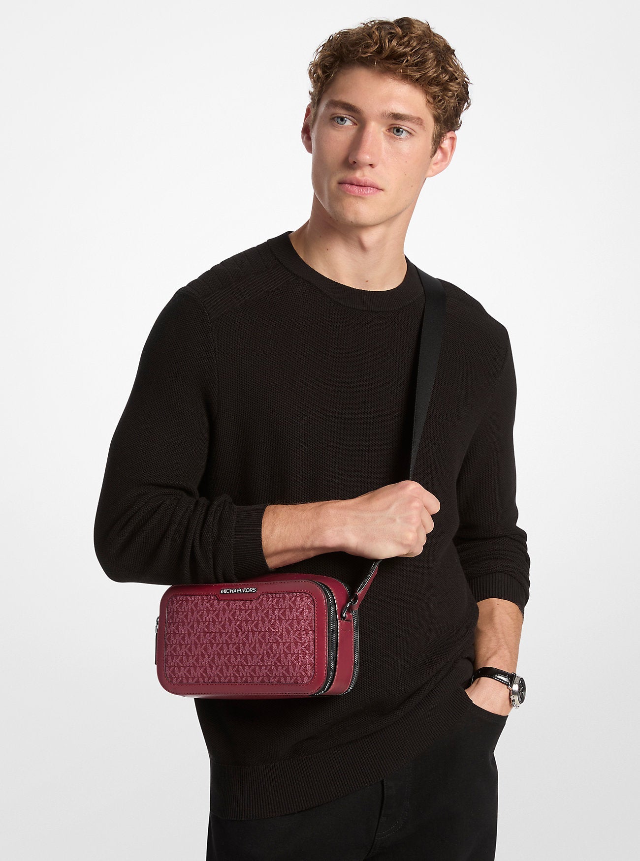 Michael Kors Cooper Signature Logo Crossbody Bag Cherry