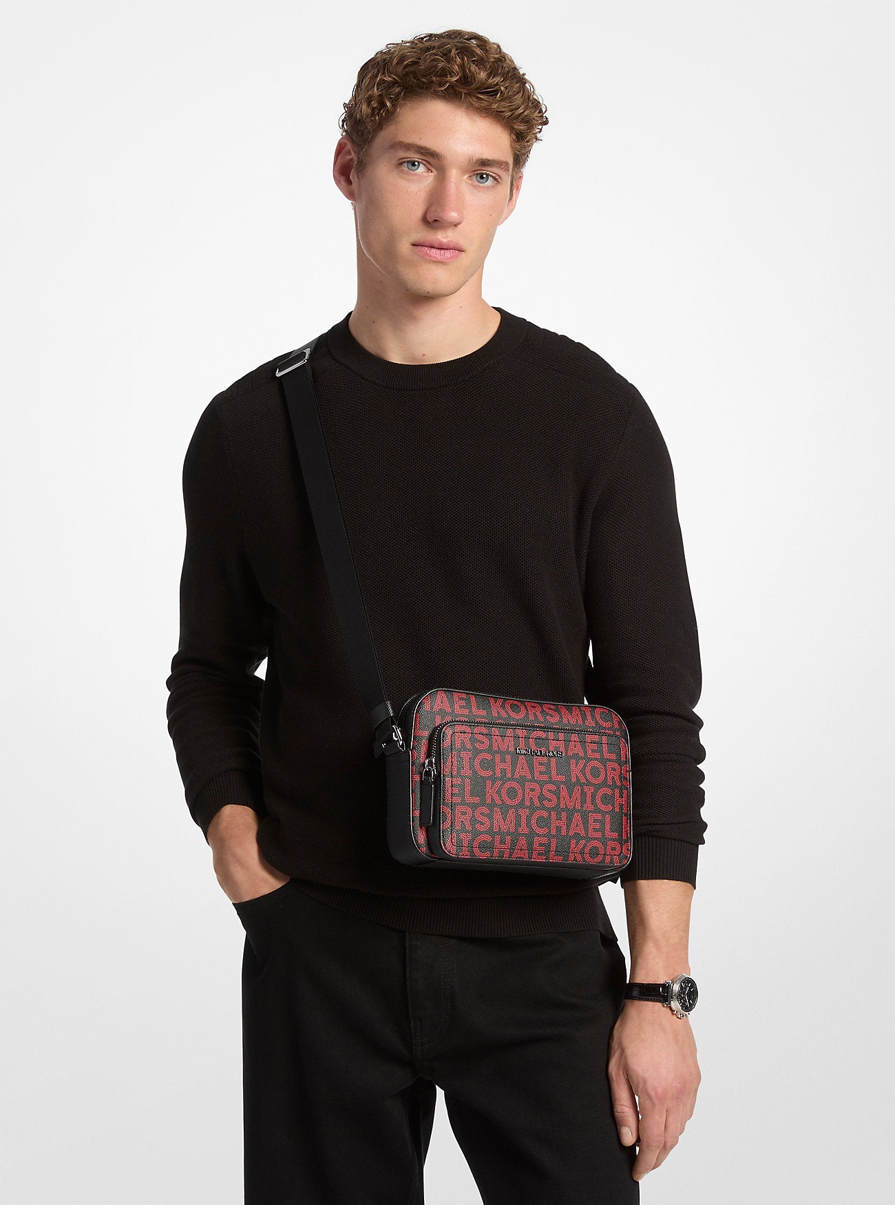 Michael Kors Cooper Graphic Logo Flight Bag Bright Red