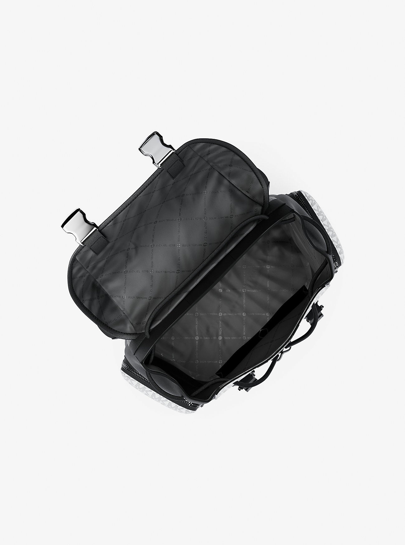 Michael Kors Cooper Metallic Striped Signature Logo Backpack Silver