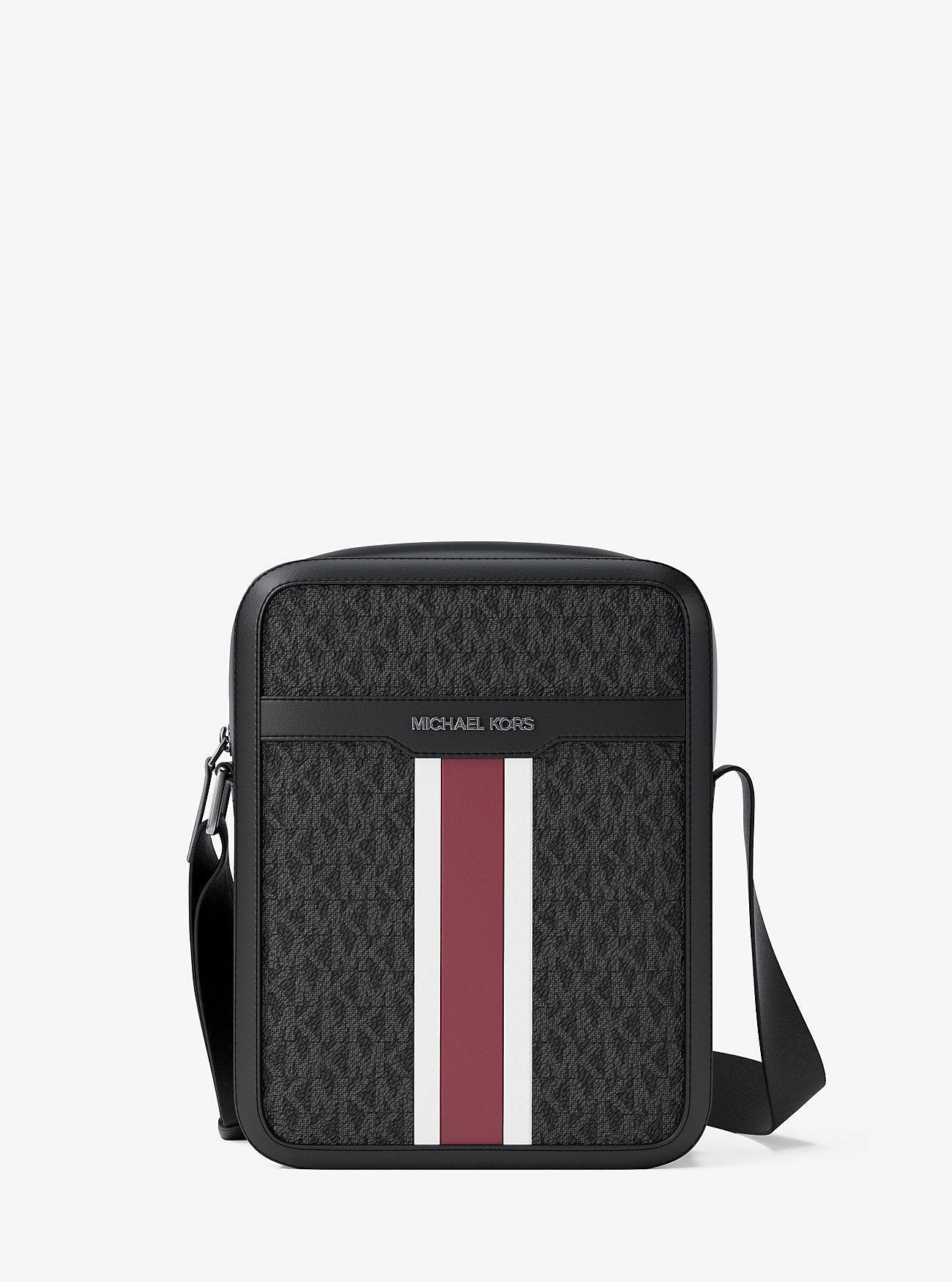 Michael Kors Cooper Striped Signature Logo Flight Bag Cherry