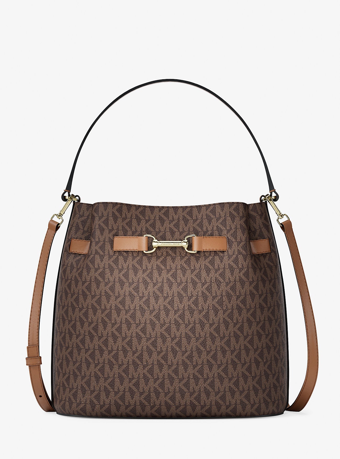 Michael Kors Carson Medium Signature Logo Convertible Bucket Crossbody Bag Brown
