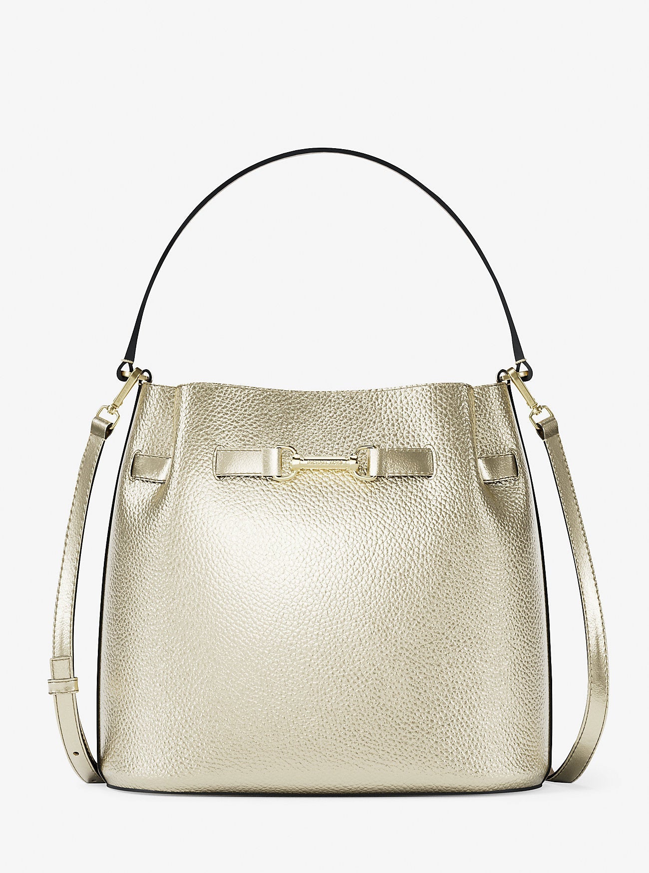 Michael Kors Carson Medium Metallic Convertible Bucket Crossbody Bag Pale Gold