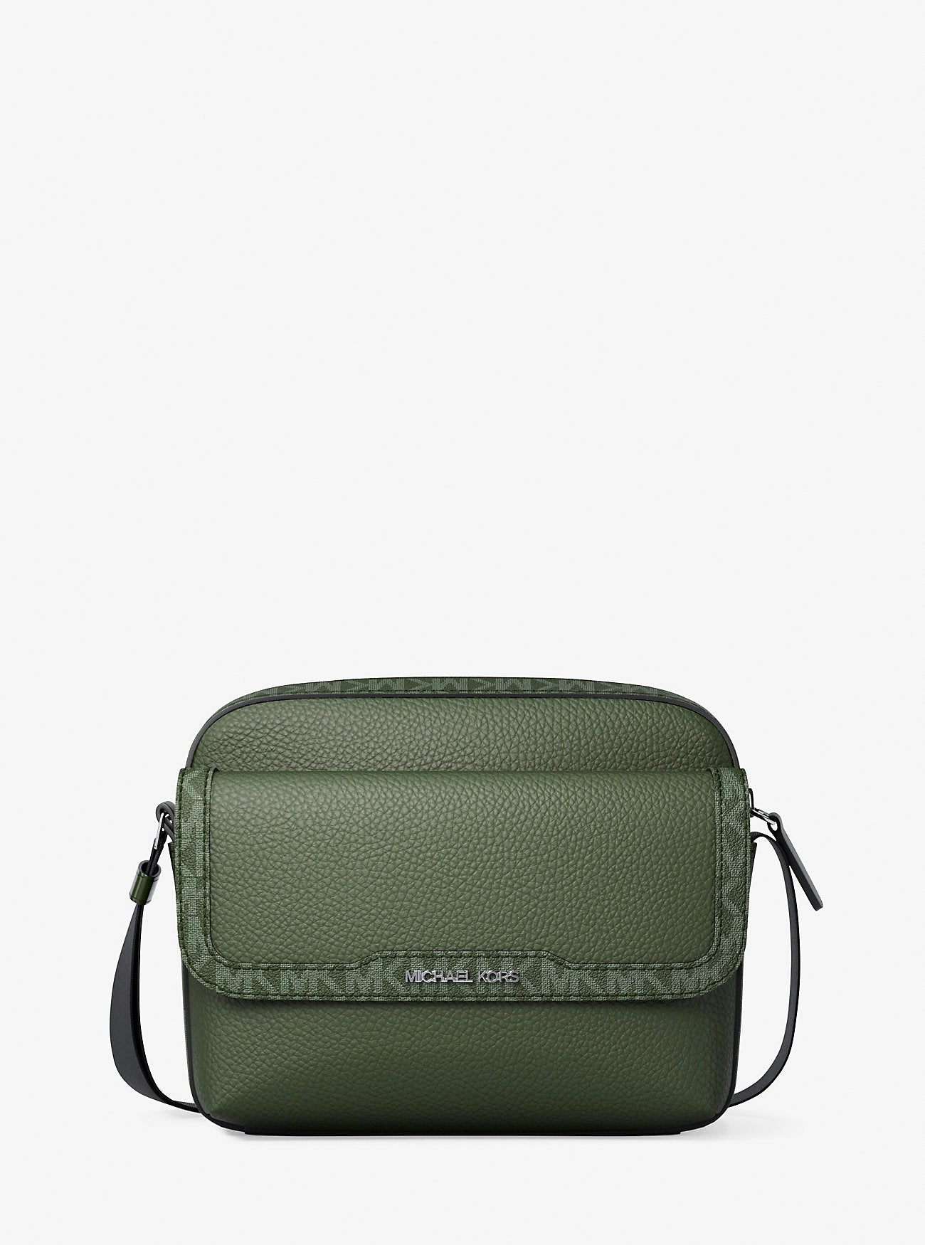 Michael Kors Cooper Medium Pebbled Leather and Signature Logo Camera Crossbody Bag Moss