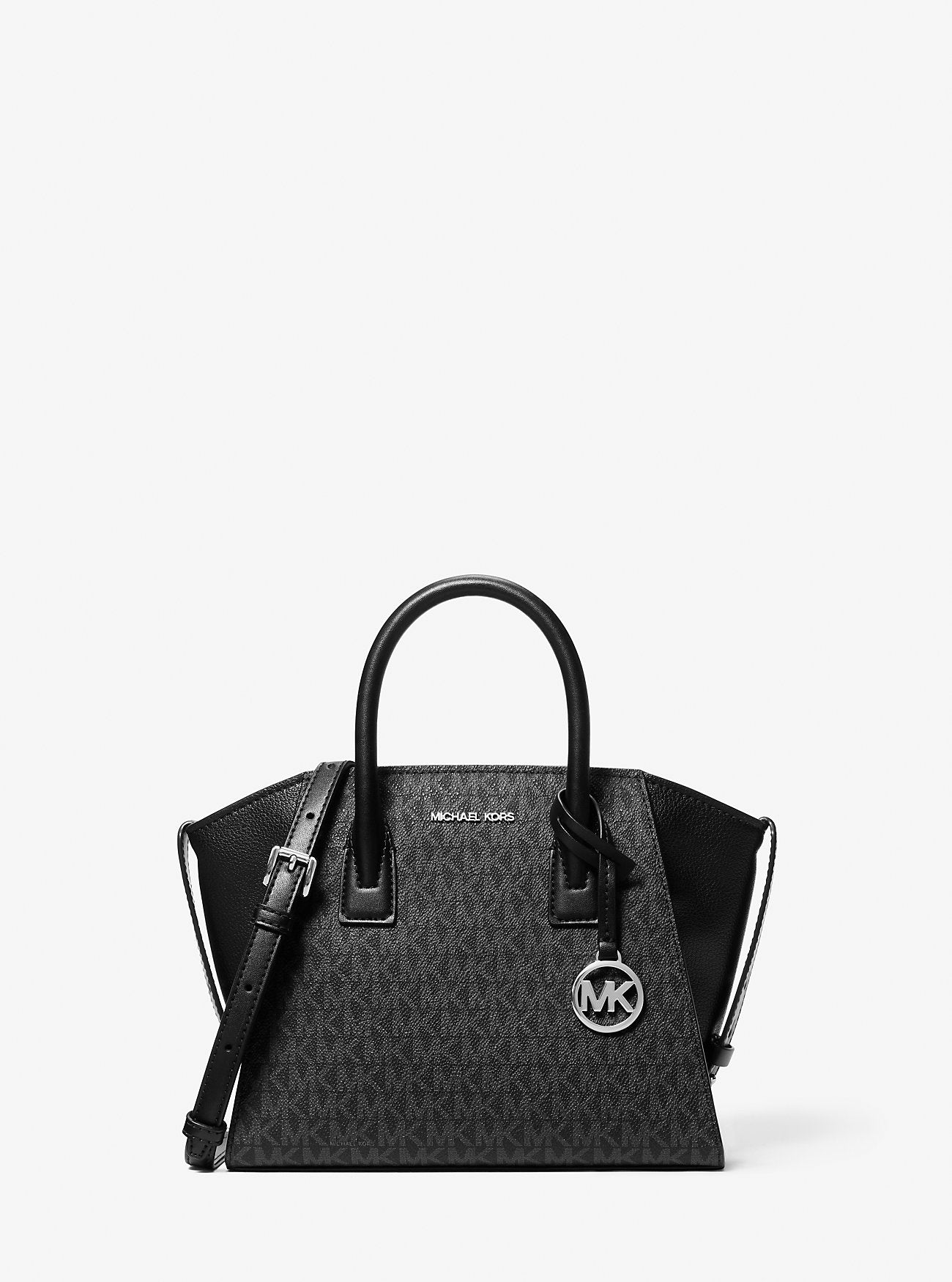 Michael Kors Mercer Medium Pebbled Leather Crossbody Bag Pearl Grey-Black