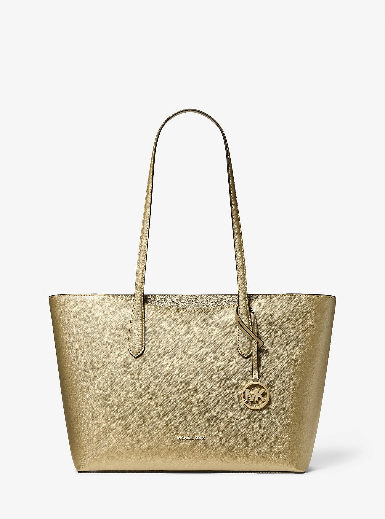 Michael Kors Arden Large Metallic Top-Zip Tote Bag Pale Gold