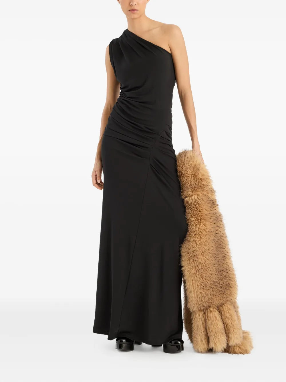 draped one-shoulder maxi dress