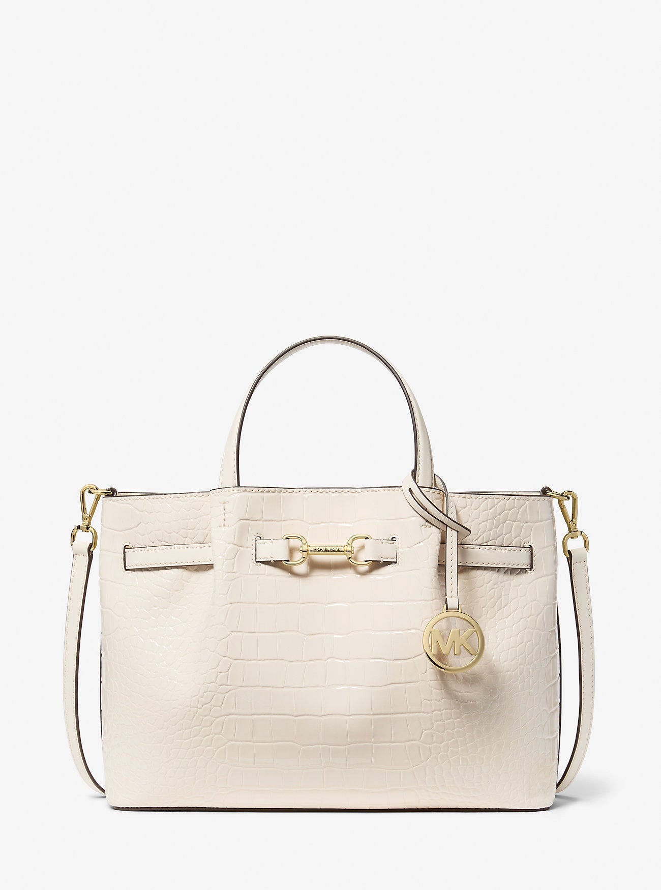 Michael Kors Carson Medium Crocodile Embossed Satchel Lt Cream