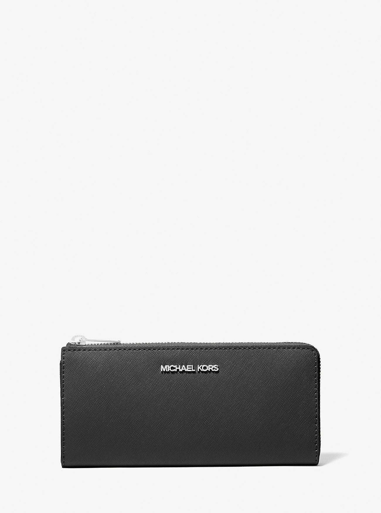 Michael Kors Jet Set Travel Large Saffiano Leather Quarter-Zip Wallet Black