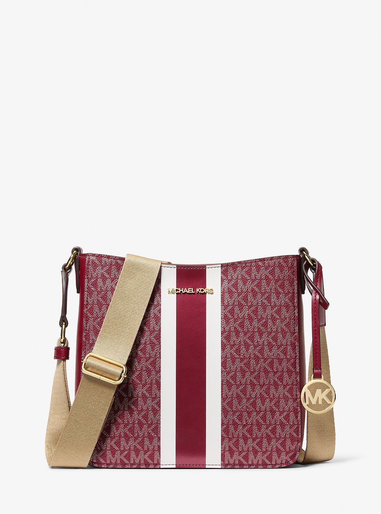 Michael Kors Jet Set Small Signature Logo Stripe Crossbody Bag Cherry