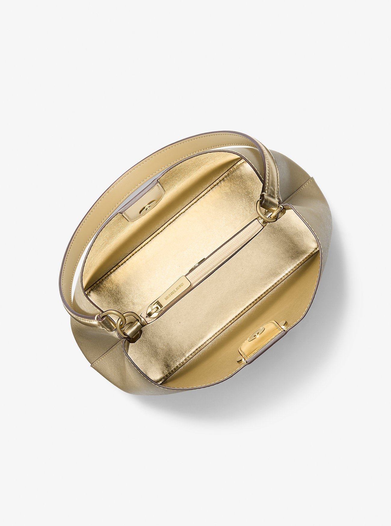 Michael Kors Pratt Medium Metallic Shoulder Bag Pale Gold
