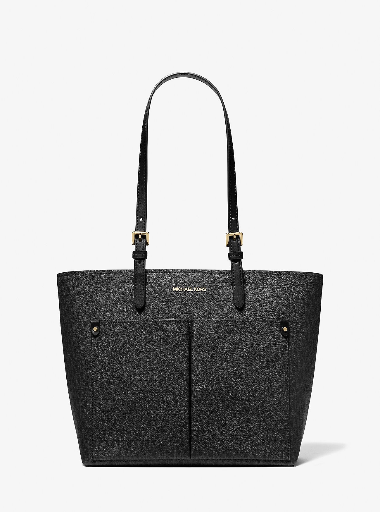 Michael Kors Rhea Medium Metallic Signature Logo Backpack Black